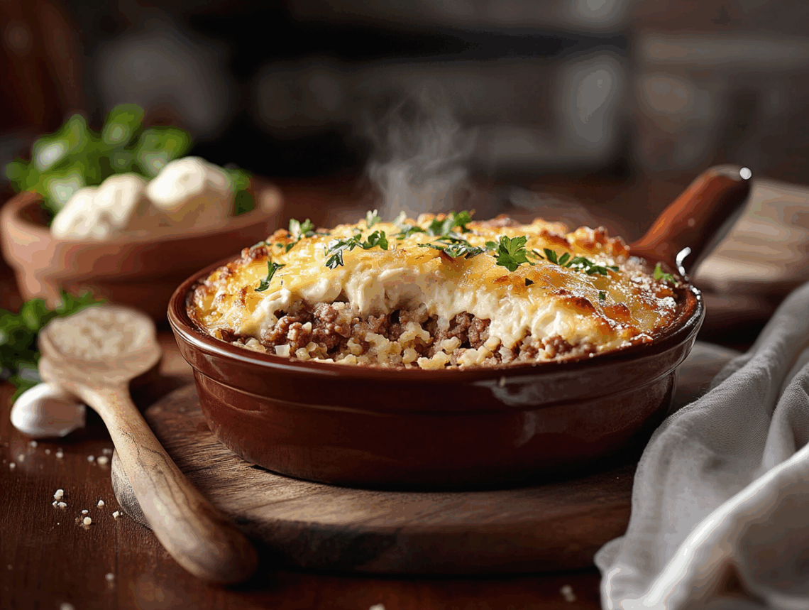 Beef Cauliflower Rice Cheese Casserole