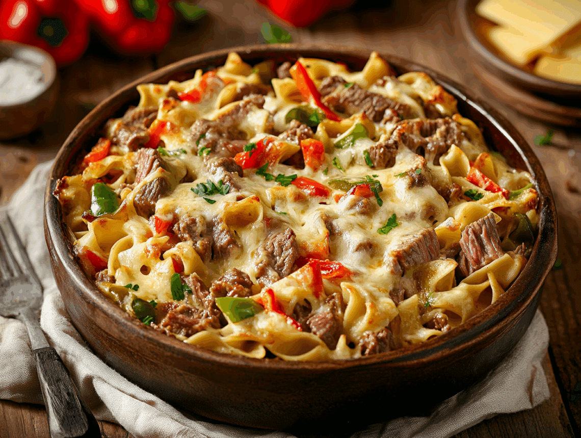 Philly Cheesesteak Beef Casserole