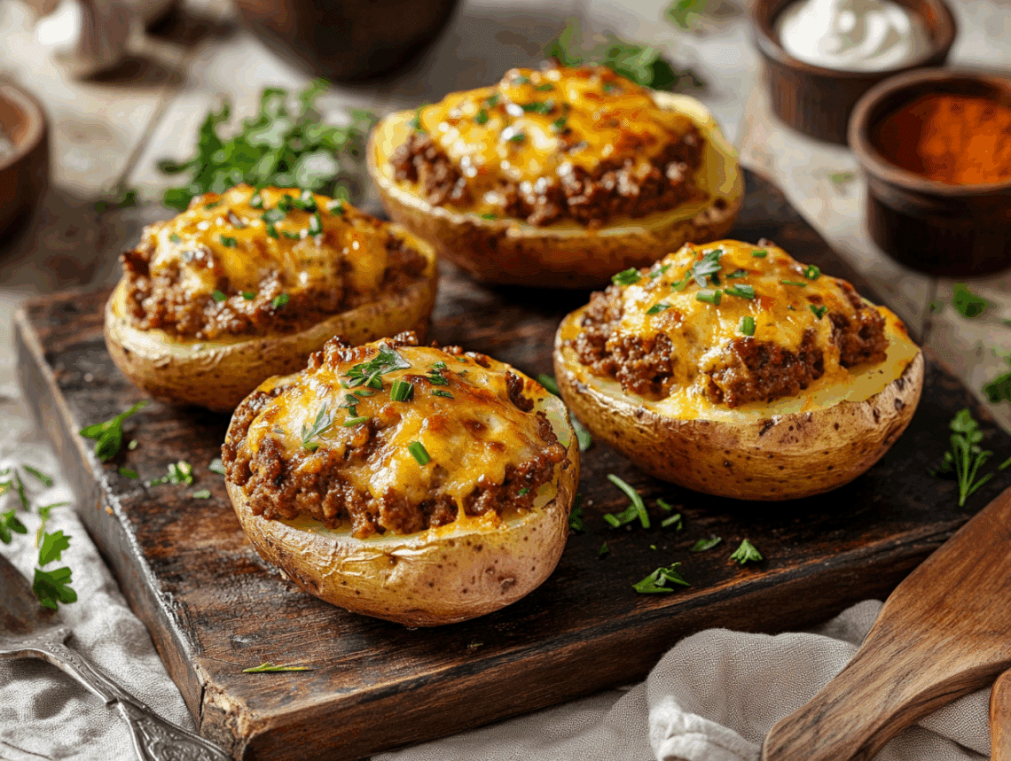 Minced Venison And Herb Stuffed Potatoes