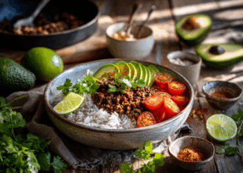 Beef Mince And Avocado Rice Bowls