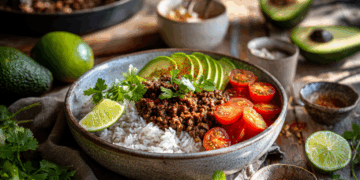 Beef Mince And Avocado Rice Bowls