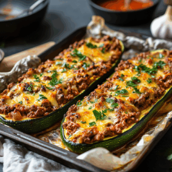 Beef Mince And Mozzarella Stuffed Zucchini Boats