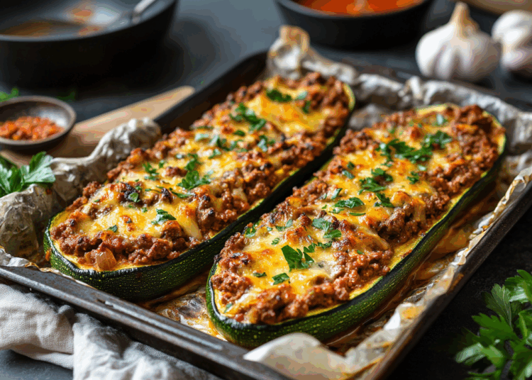 Beef Mince And Mozzarella Stuffed Zucchini Boats