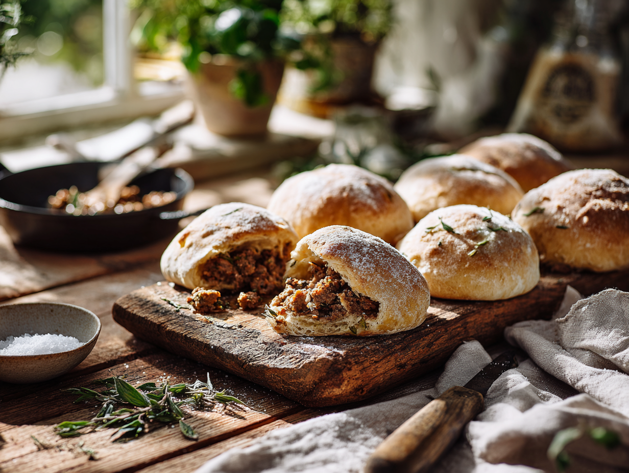 Pork Mince And Sage Damper Rolls