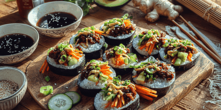 Beef Fusion Sushi Rolls 3 Beef Mince Sushi Rolls With Spicy Mayo