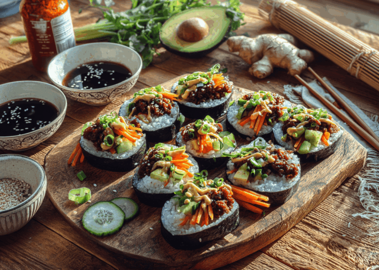 Beef Fusion Sushi Rolls 1 Beef Mince Sushi Rolls With Spicy Mayo
