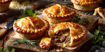 Savory British Beef Pies 12 Minced Beef And Cheese Pies With Watercress Salad