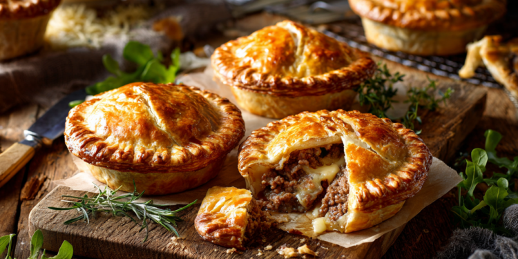Savory British Beef Pies 1 Minced Beef And Cheese Pies With Watercress Salad
