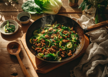 Pork Mince And Pūhā Stir Fry