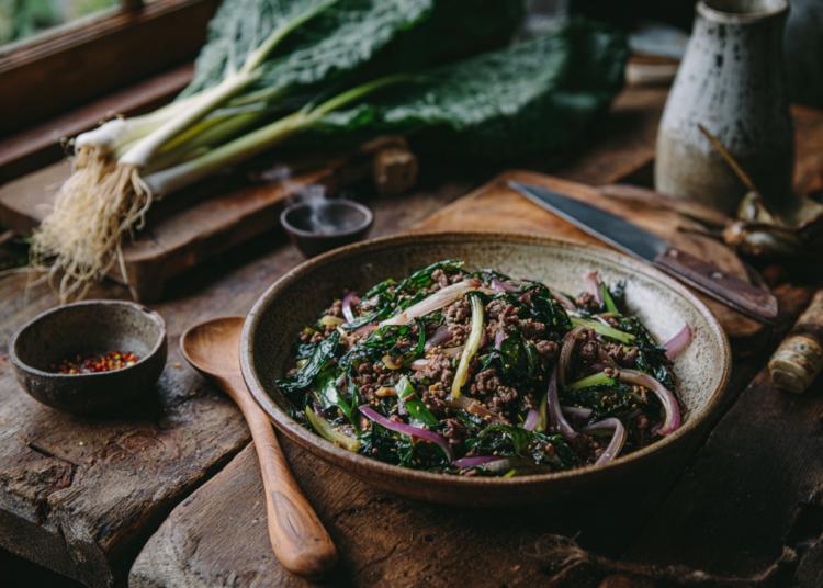 Minced Lamb And Puha Stir Fry